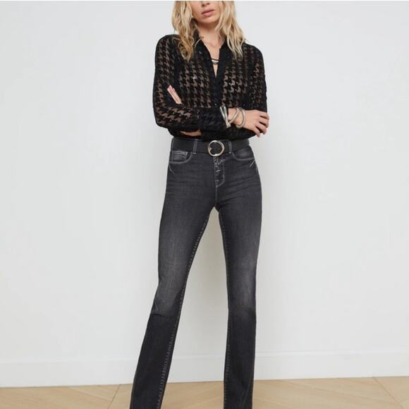 L’Agence Ruth Carbon Black High Rise Straight Leg Jeans Size 26 - Picture 2 of 6